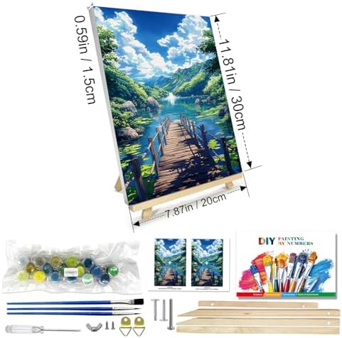 JOOZ Paint by Numbers Kit for Adults with Frame, Landscape Paint by Numbers with Easel, Lake Mountain Paint by Number with Frame, DIY Easy Paint by Numbers Kit for Adults Home Wall Decor 8 x 12 Inch - Image 2