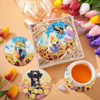 EWJRNSF 10 PCS Dog Diamond Art Coasters DIY Kit with Holder for Adults - Image 7