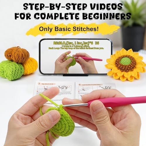 Totiro Crochet Kit for Beginners, Sunflower Amigurumi Starter Kit, Easy DIY Craft Set with Step-by-Step Video Tutorials, Flower Crochet Pattern Learning Kit for Teens Adults Birthday Gift with Lanyard - Image 2