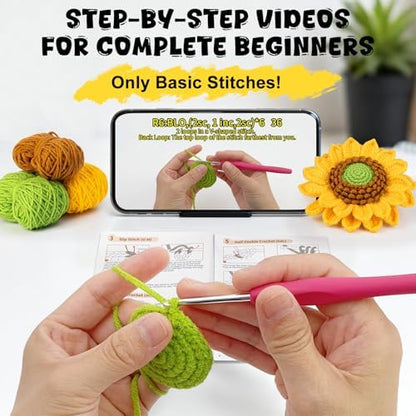 Totiro Crochet Kit for Beginners, Sunflower Amigurumi Starter Kit, Easy DIY Craft Set with Step-by-Step Video Tutorials, Flower Crochet Pattern Learning Kit for Teens Adults Birthday Gift with Lanyard - Image 2