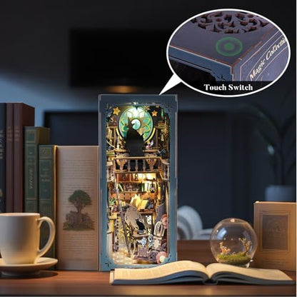 DIY Book Nook Kit Magic - Wizard and Cat Book Nook Kits for Adults, 3D Wooden Puzzle Miniature Fantasy Witch Potion Room Theme Bookshelf Decor, Creative DIY Craft for Teens - Image 5
