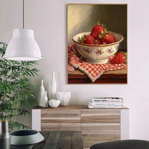 pchmcu DIY Strawberry Paint by Numbers Kits for Adults,Vintage Paint by Number for Adults Beginner, Paint by Numbers Kits on Canvas Without Frame for Home Wall Decor 16x20inch - Image 2