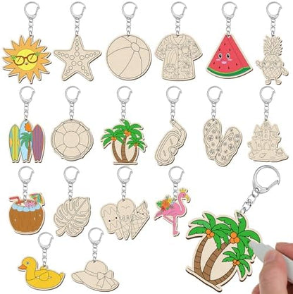 Trnayi 36 Pcs Summer Unfinished Wood Keychains Color Your Own DIY Craft by Trnayi