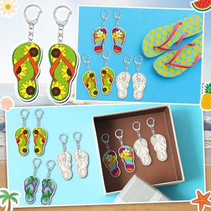 RattanView 24 Pcs Flip Flop Slipper Craft Color Your Own Keychains - Image 5