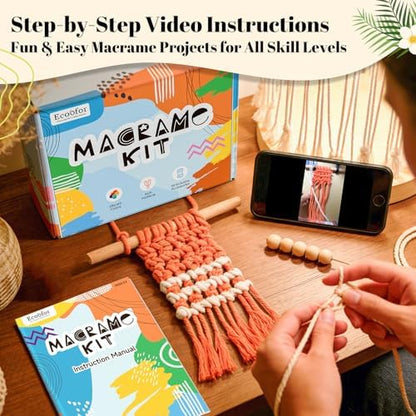 Ecoofor Macrame Kits for Beginners with 366 Feet 3 mm Macrame Cotton Cord, DIY Plant Hanger Kit with Supplies and Instructions, Macrame Beads, Wooden Rings, Dream Catcher Rings - Image 2