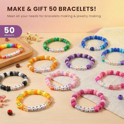 Gionlion 1000PCS Pony Beads Bulk Bracelet Making Kit, 24 Colors Kandi Beads for Bracelets and Jewelry Making, Letter Beads and Charms for DIY Hair Braiding, Craft and Gift for Girls - Image 5