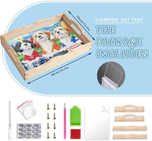 DOTSOPS Dog Diamond Painting Wooden Serving Tray with Handle for Adults - Image 2