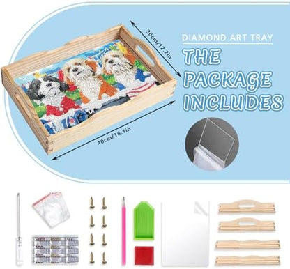 DOTSOPS Dog Diamond Painting Wooden Serving Tray with Handle for Adults - Image 2