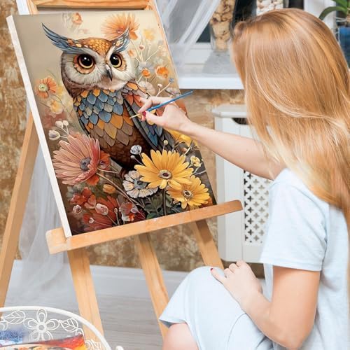 Bowetile Paint by Numbers Owl Kit for Adults, Framed Painting by Numbers Animal, Adults' Paint-by-Number Kits on Canvas, Acrylic Flower Number Painting Gifts for Home Wall Decor, 8x12in - Image 3