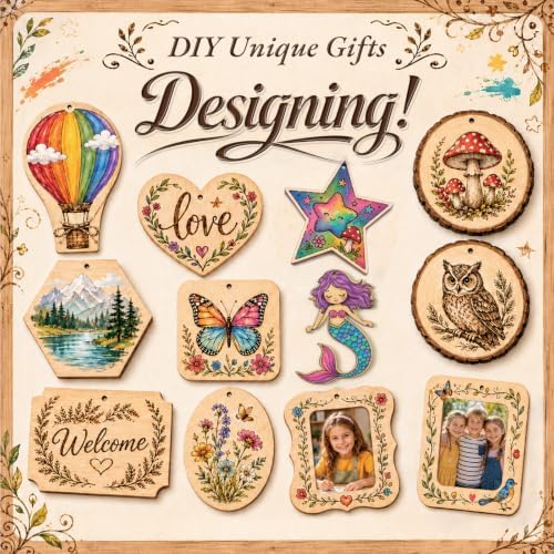 JJRING Wood Burning Kit - 62PCS Professional Wood Burning Tool With Adjustable Temperature Pyrography Pen, 24-Color Paint Set, Wood Slices & Stencils, Complete Wood burner Crafts Kit For Beginners - Image 6