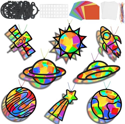 Lonfliness 32 Sets Solar System Suncatchers Crafts Kit DIY Outer Space Window Stained Glass Effect Paper Planet Home School Classroom Decoration Art Craft Creative Activity Project Gift Favor by Lonfliness