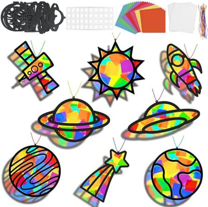 Lonfliness 32 Sets Solar System Suncatchers Crafts Kit DIY Outer Space Window Stained Glass Effect Paper Planet Home School Classroom Decoration Art Craft Creative Activity Project Gift Favor by Lonfliness