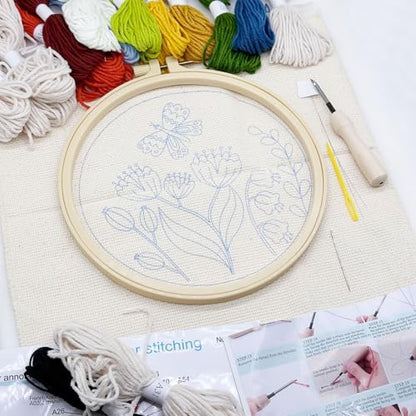Allazone 3 Set Embroidery Starter Kits for Beginner, Butterfly and Bird Punch Needle Kit with Instruction, Plastic Hoop, Yarns and Embroidery Handle Needle Pen - Image 6