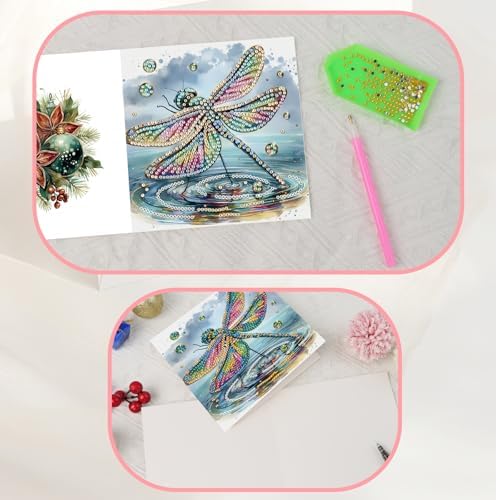 JISHSHAY 6 PCS Diamond Art Greeting Cards Dragonfly Diamond Painting Birthday Cards Animal Gem Art Gem Painting Mosaic Kits for Adults for Thanksgiving Anniversary Valentine Graduation All-Occasion - Image 6