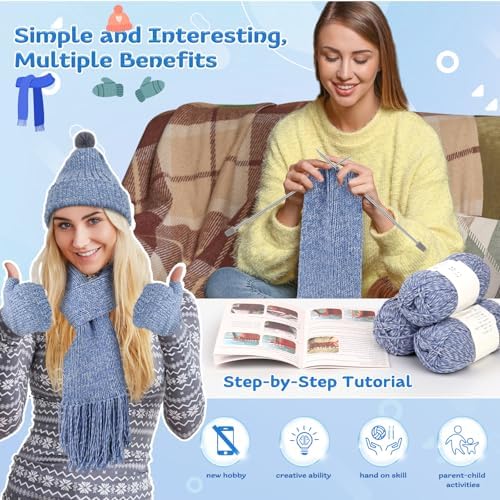 Coopay Knitting Kit for Beginners, Hat Scarf Glove Knitting Kit w/Guide - Image 3