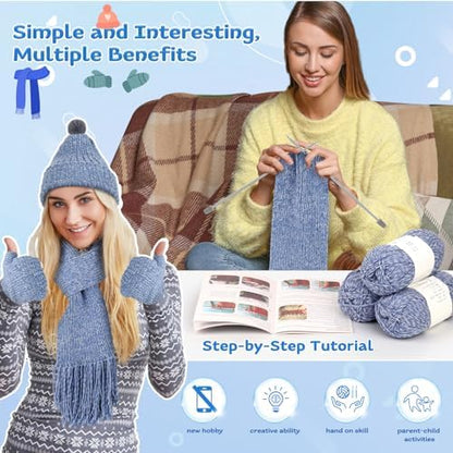 Coopay Knitting Kit for Beginners, Hat Scarf Glove Knitting Kit w/Guide - Image 3