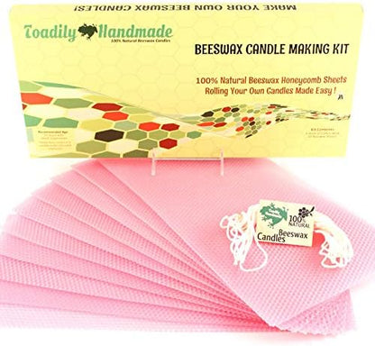 Make Your Own Beeswax Candle Kit - Includes 10 Full Size 100% Beeswax Honeycomb Sheets in Pink and Approx. 6 Yards (18 Feet) of Cotton Wick. Each Sheet Measures Approx. 8" x 16 1/4". by ToadilyHandmadeBeeswaxCandles
