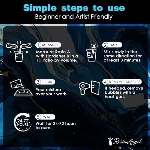 ResinAngel 2 Gallon Epoxy Resin with Pump,1:1 Ratio Crystal Clear,High Hardness,Non-Yellowing for Casting Coating, Countertop, Table top, Wood, Art DIY Handcraft Jewelry - Image 5