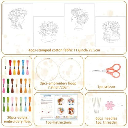 BEUNITONE 4 Set Embroidery Kits for Beginners Adult with Pre-Print Pattern - Image 2