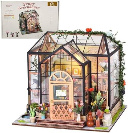 Flever DIY Miniature House Kit, Tiny Home Kit with LED Light, Mini House Build Craft Kits for Adults and Teens, Home Decor Creative Gift for Family/Friends (Jenny' s Greenhouse) by Flever