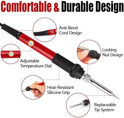 32PCS Wood Burning Kit, Wood Burning Tool – Adjustable Temperature Soldering Iron Tool for DIY, Wood Carving, Embossing, and Craft Projects – Wood Burner Pen Set for Adults and Beginners（Red） - Image 2