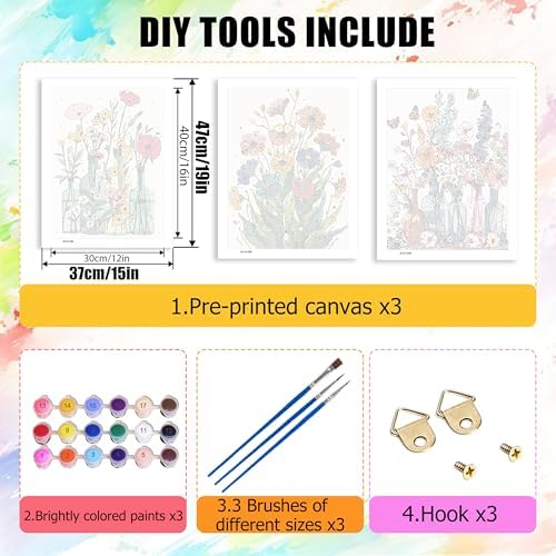 Yunruily 3 Pack Flowers Adult Paint by Numbers - Paint by Number kit for Adults,Flowers Paint by Number Adult for Gifts Home Wall Decor 12x16inch - Image 4