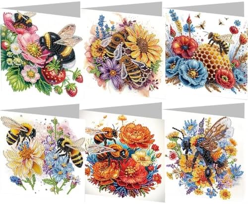 jinglinhh 6pcs Diamond Art Painting Bee Poppy Sunflower Peony Flower Greeting Cards with Envelopes, DIY Card Making Kits for Adults, Diamond Art Postcards Christmas Cards Craft Gifts by Unknown
