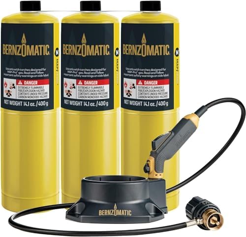 Bernzomatic FirePoint Creator Tool, Precision Flame Hand Torch for use with Bernzomatic MAP-Pro or Propane Fuel (Firepoint Tool + 3 MAP Pro Cylinders) by Bernzomatic