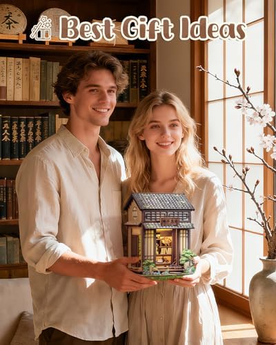 Book Nook, DIY Miniature House Kits for Adult, Japanese Booknook Tiny House, Decorative Bookends, Bookshelf Home Decor 3D Wooden Puzzles, Craft Gifts for Friends and Family (Tea House) - Image 7
