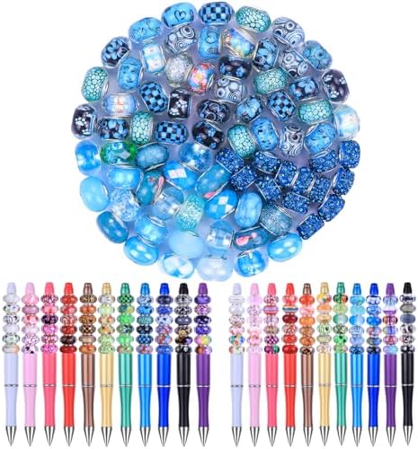 Aipridy Large Hole European Beads, Craft Supplies Kit，Assorted Mixed Color Lampwork Spacer Beads for DIY Bracelet Jewelry Making (100, Aqua) by AIPRIDY