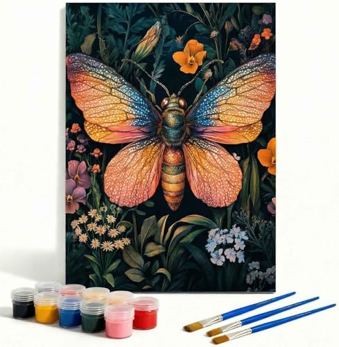 Amphol Paint by Numbers Kit for Adults - 16x20 In Moth DIY Paint by Numbers Kit for Beginners, Oil Painting Kit on Unframed Canvas Art for Home Wall Decor, Stress Relief with Acrylic Paint & 3 Brushes by Amphol