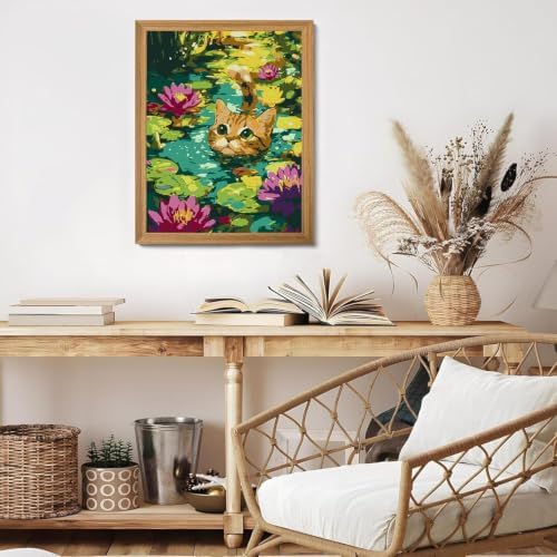 Paint by Numbers Kit for Adults-Pond Cat,DIY Canvas Oil Painting 10x12In - Image 7