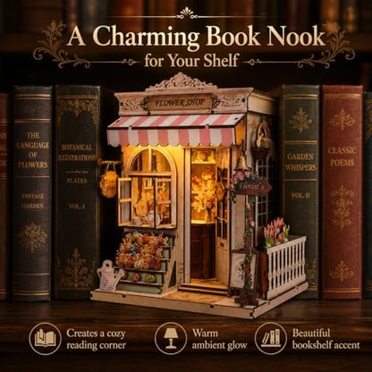 Book Nook Kit, Flower Shop Model Craft Kits, DIY Miniature House Kit - Image 5