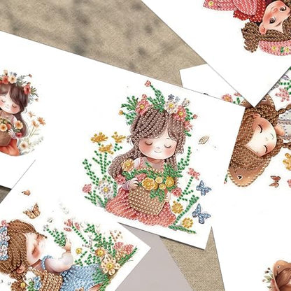 TDFERAN Diamond Painting Blank Cards Set of 6 Greeting Cards Flower Fairy Wedding Greetings Card Birthday Greeting Sympathy Thinking of You Watercolor Happy Holiday Card - Image 5