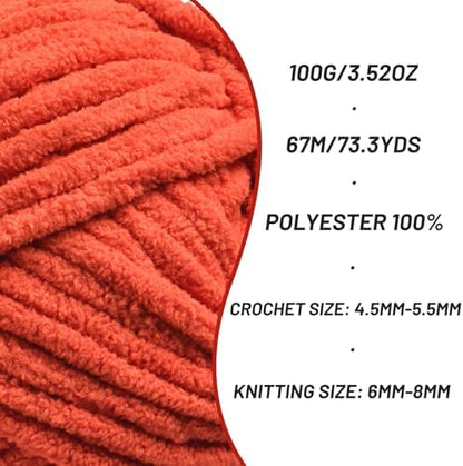 4 Pack Chunky Chenille Yarn for Crocheting, Baby Yarn for Crocheting Soft Blankets, Bulky Yarns for Crochet Amigurumi, 400g (297yds) Fluffy Velvet Yarns for Hand Knitting (4 Orange) - Image 2