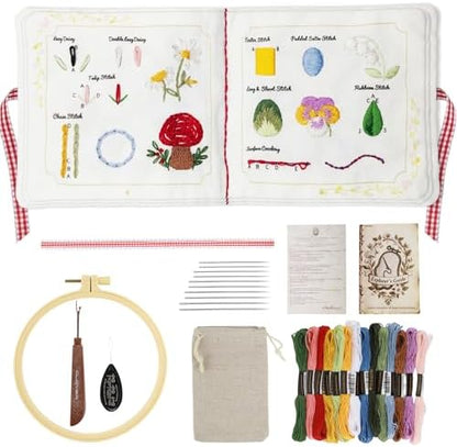 Zisekdy Embroidery Stitch Book Kit for Adults Beginners, 32 Stitches, Hand Embroidery Guide with Floral Patterns, Includes Hoop, Threads and Tools, DIY Sewing Craft Starter Set, Gift for Craft Lovers - Image 2