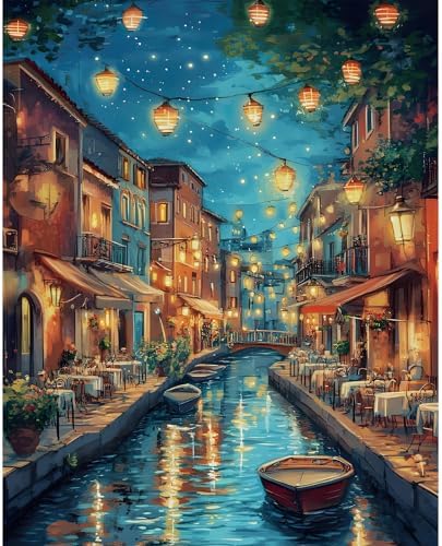 Paint by Numbers Kit for Adults, Venice Night Number Painting Canvas Kit by CamocinDIYKit
