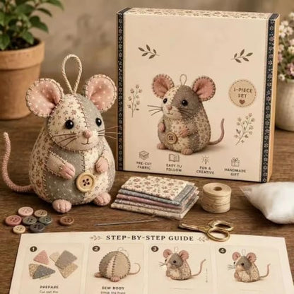 Sewing Kit for Beginners Patchwork Mouse, DIY Stuffed Animal Craft Kit with Pre-Cut Fabric, Make Your Own 3D Plush Mouse Ornament, Easy Adult Sewing Project Handmade Gift(Set C) - Image 3