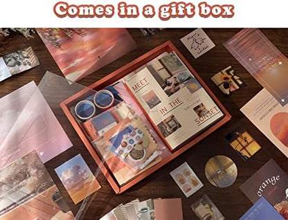 Draupnir Aesthetic Scrapbook Kit(348pcs), Bullet Junk Journal Kit with Journaling/Scrapbooking Supplies, Stationery,A6 Grid Notebook with Graph Ruled Pages DIY Scrapbook Gift for Teen Girl Kid(Sunset) - Image 6