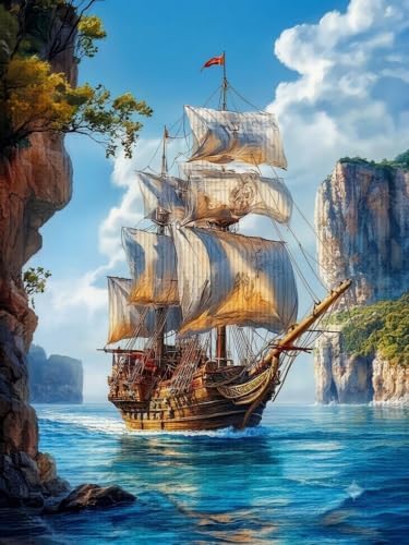 Sailing Ship at Sea Stamped Cross Stitch Kits for Beginner 12x16 Inch by Mosaflare