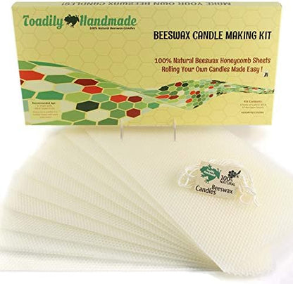 Make Your Own Beeswax Candle Kit - Includes 10 Full Size 100% Beeswax Honeycomb Sheets in Ivory and Approx. 6 Yards (18 Feet) of Cotton Wick. Each Sheet Measures Approx. 8" x 16 1/4". by ToadilyHandmadeBeeswaxCandles