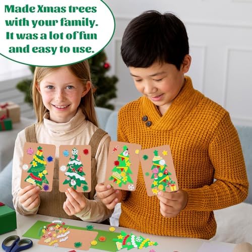 Whaline 420 Pcs Christmas Card Making Craft Kit with Xmas Tree Pom Pom Stickers & Envelopes Handmade Invitation Greeting Card Supplies for Holiday DIY Crafts Party Decor - Image 2