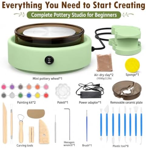 SKIRFY Pottery Wheel for Beginners, Complete Pottery Studio Kit with Foot Pedal, Adjustable Speed, 2.2 LB Air-Dry Clay, 21 Sculpting Tools, Ceramic Craft Kit for Ages 8+, Teens & Adults - Image 2