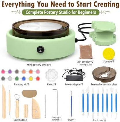 SKIRFY Pottery Wheel for Beginners, Complete Pottery Studio Kit with Foot Pedal, Adjustable Speed, 2.2 LB Air-Dry Clay, 21 Sculpting Tools, Ceramic Craft Kit for Ages 8+, Teens & Adults - Image 2