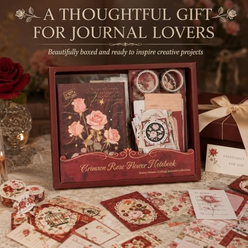 Diuhofart Crimson Rose Scrapbooking Supplies Kit, 128 Pcs Junk Journal Set - Image 3