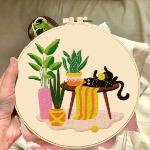 BEUNITONE Kitten Embroidery Kit for Beginenrs Hand Sewing Embroidery Kits with Cat Pattern DIY Embroidery Kit with Kitten Colourful Threads Needles Instructions - Image 5