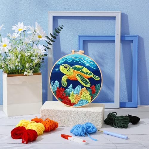 SmoothNovelty Turtles DIY Punch Needle Kits for Beginners with Hoop Embroidery Fabric Instructions Thread Punch Needle Craft Set Easy for Starter Adults and Children Gift Decoration, 20x20cm-4 - Image 6