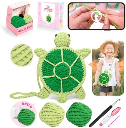 Mewaii Turtle Crossbody Bag Crochet Kit for Beginners, 40% Extra Yarn by Mewaii