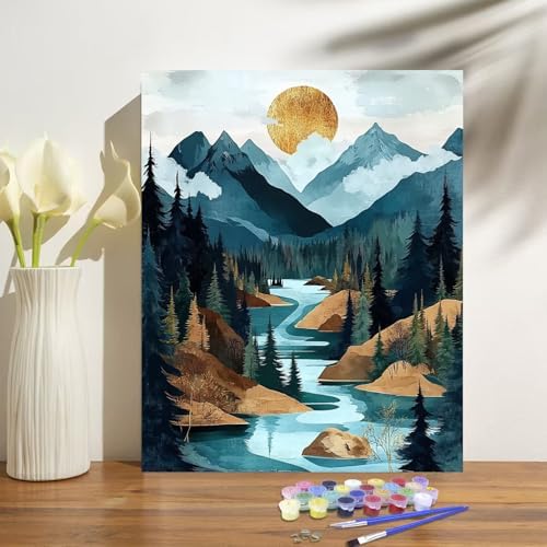 Mountain Paint by Numbers Kit for Adults Beginner Landscape Oil Painting Kit Adult Paint by Number Kits on Canvas Sunset DIY Painting for Beginners Art by Numbers for Gifts Home Wall Decor 16x20 Inch - Image 2