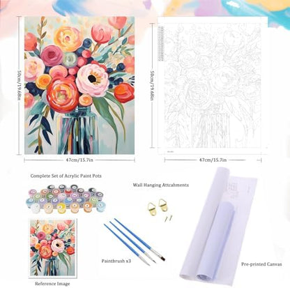 Natuyalo Flowers Paint by Numbers Kit for Adults - Flowers in a Vase Paint by Number on Canvas Without Frame, DIY Acrylic Painting for Ideal Gift Home Wall Decor (16x20 Inch) - Image 5